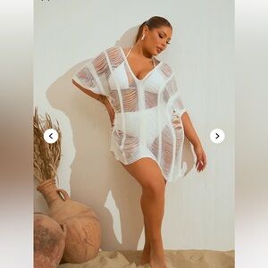 Fashion Nova White Mesh Swim Coverup